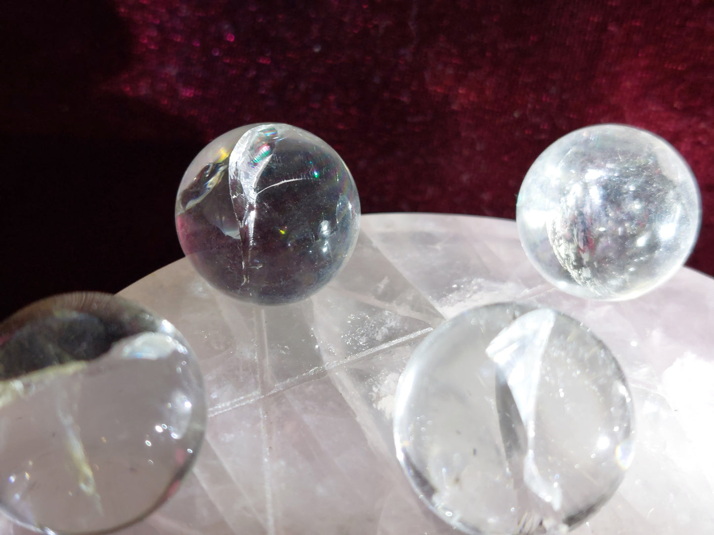 Natural White Crystal Ball Seven Stars Array With Natural Pink Crystal Seven Stars Plate