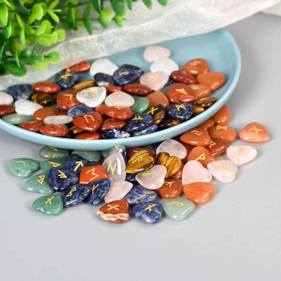 北欧ゲルマン ルーン ルーンアルファベット 天然水クリスタル ハートルーン 24+1セット)