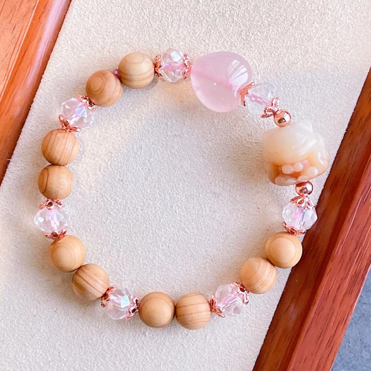 ローズクォーツハートトゥジャ九尾狐菩提ブレスレット