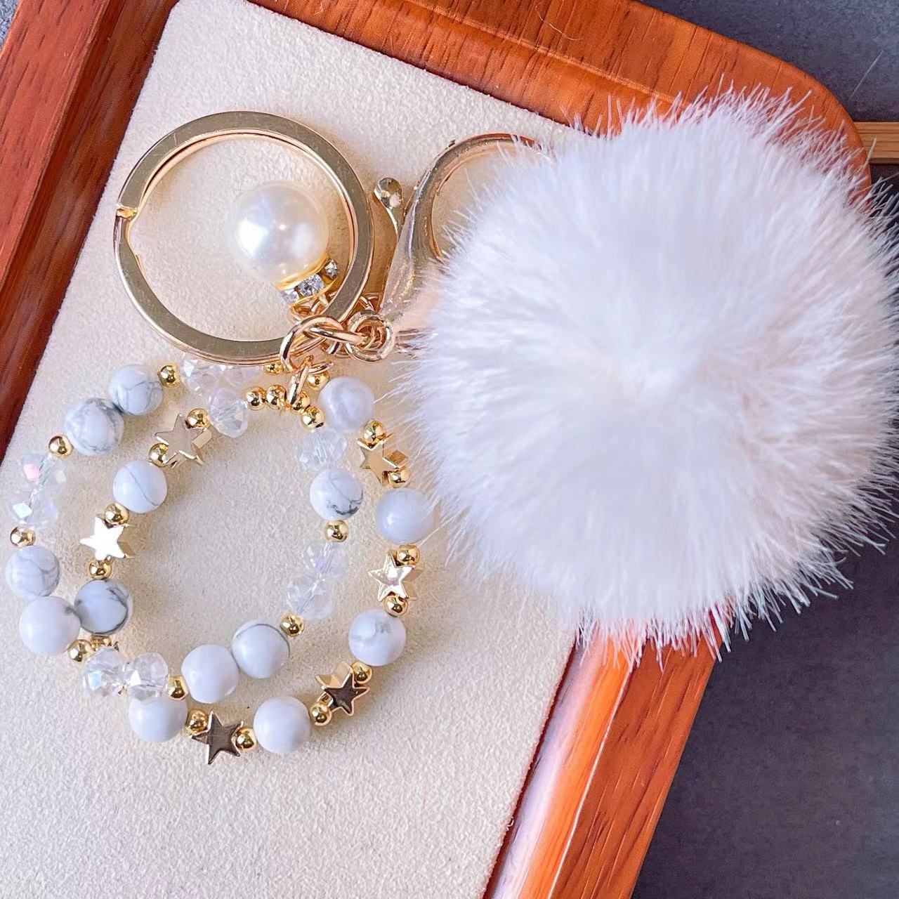 ホワイト ターコイズ ダブル サークル バッグぶら下げ