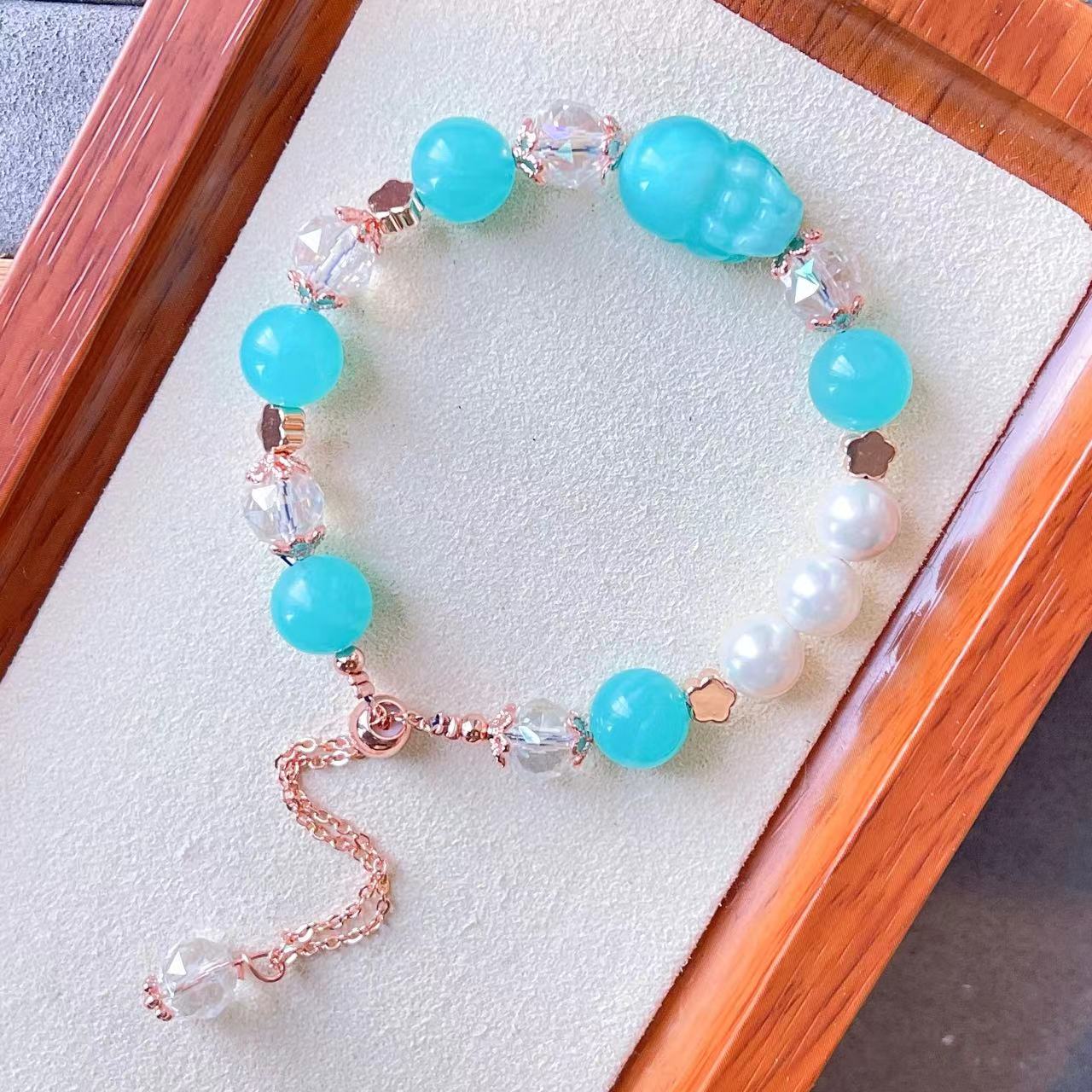 天河石 と天河石貔貅 パールブレスレット