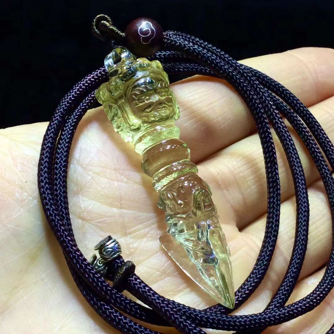 No.186:純天然シトリン 可憐な色 金剛力 鬼を退治する金剛力士 梵天杵ペンダント
