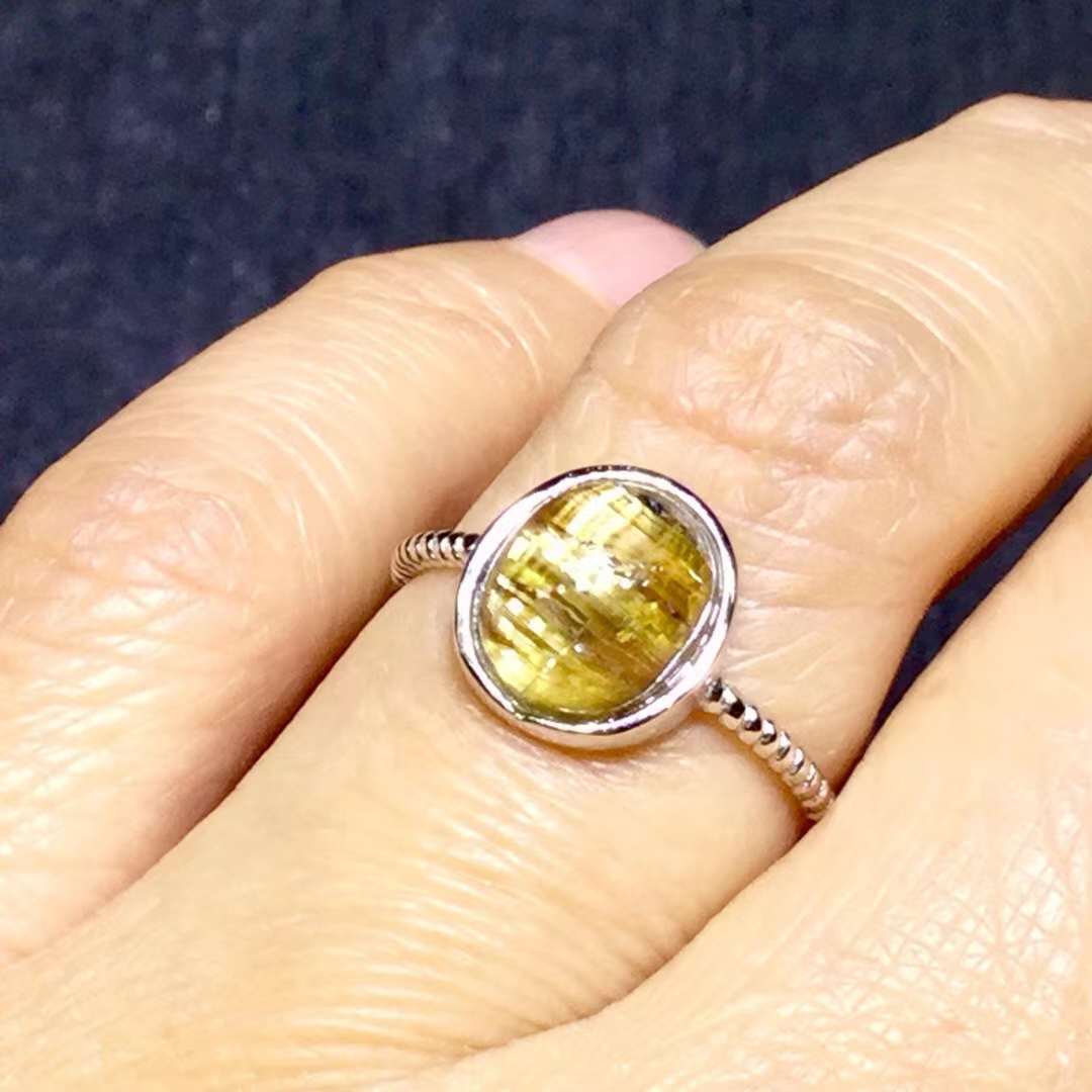 【ゴールドチタンクリスタル】数億年前のコレクターアイテム 自然に形成された、超美しい純天然チタンクリスタルプレートチタンクリスタルリング女性用