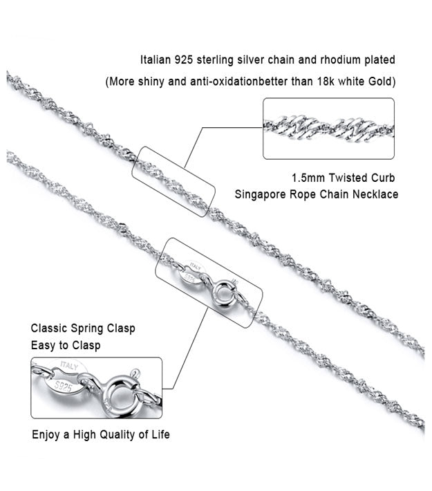SC02-R-16 - 24 925 スターリングシルバー ツイスト カーブ シンガポール ロープ チェーン ネックレス, ローズゴールドメッキ, 1.5mm